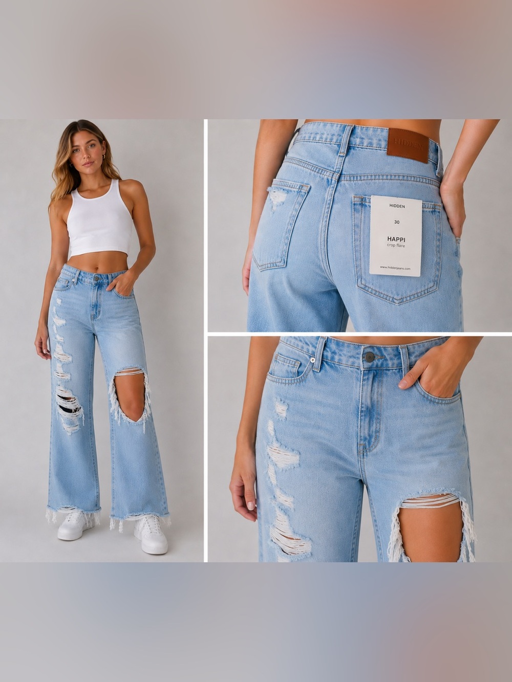 HIDDEN Los Angeles HAPPI Distressed Light Wash Jeans Size 30/10us